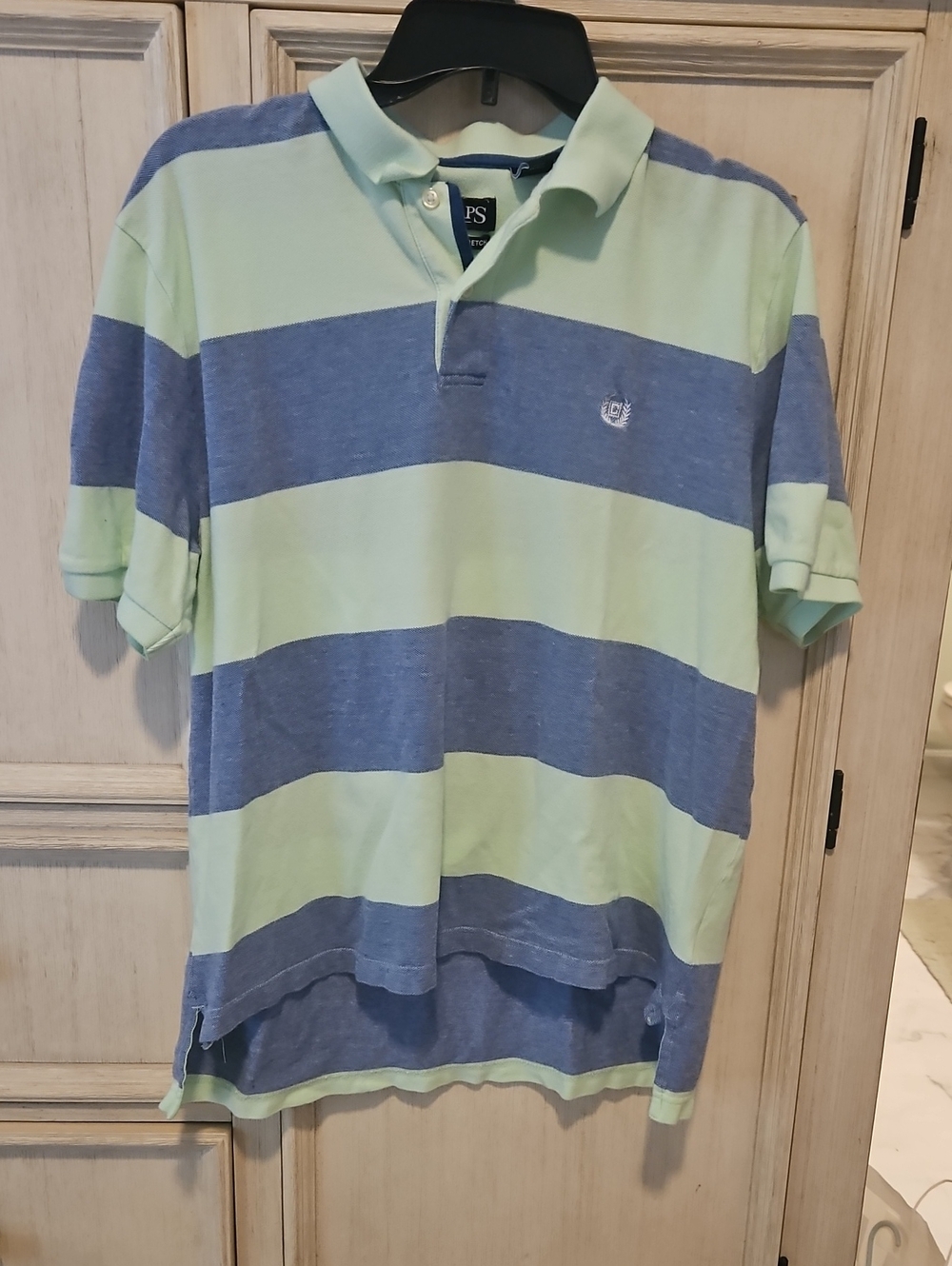 Chaps Mint Green and Blue Striped Polo Shirt